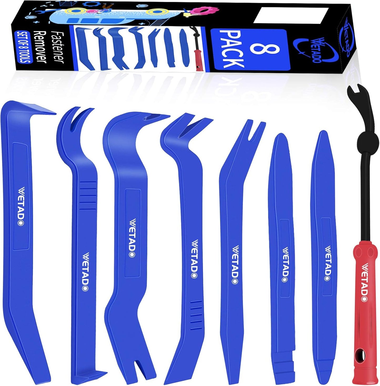 Wetado Trim Removal Tool, Car Upholstery Repair Kit, Car Door Audio Panel Trim Removal Set, Fastener Terminal Remover Tool Set Clips Pry Kit Auto Clip Pliers (8PCS Red)