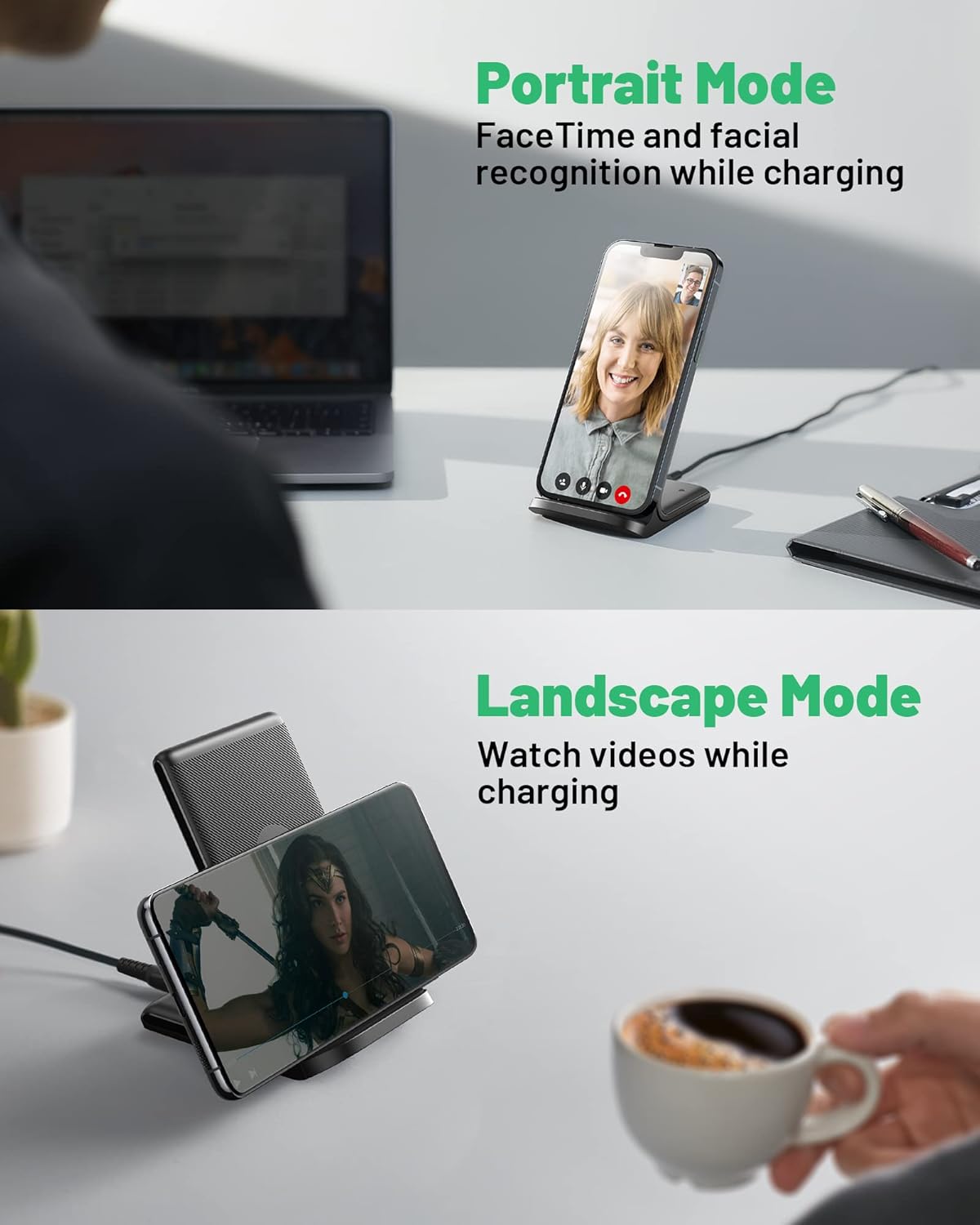 INIU Wireless Charger Station, 15W Fast Qi-Certified Wireless Charging Stand for Official and Home Compatible with iPhone 16 15 14 13 12 Pro XS Samsung Galaxy S23 S22 S21 Note 20 Google etc - PuriLite