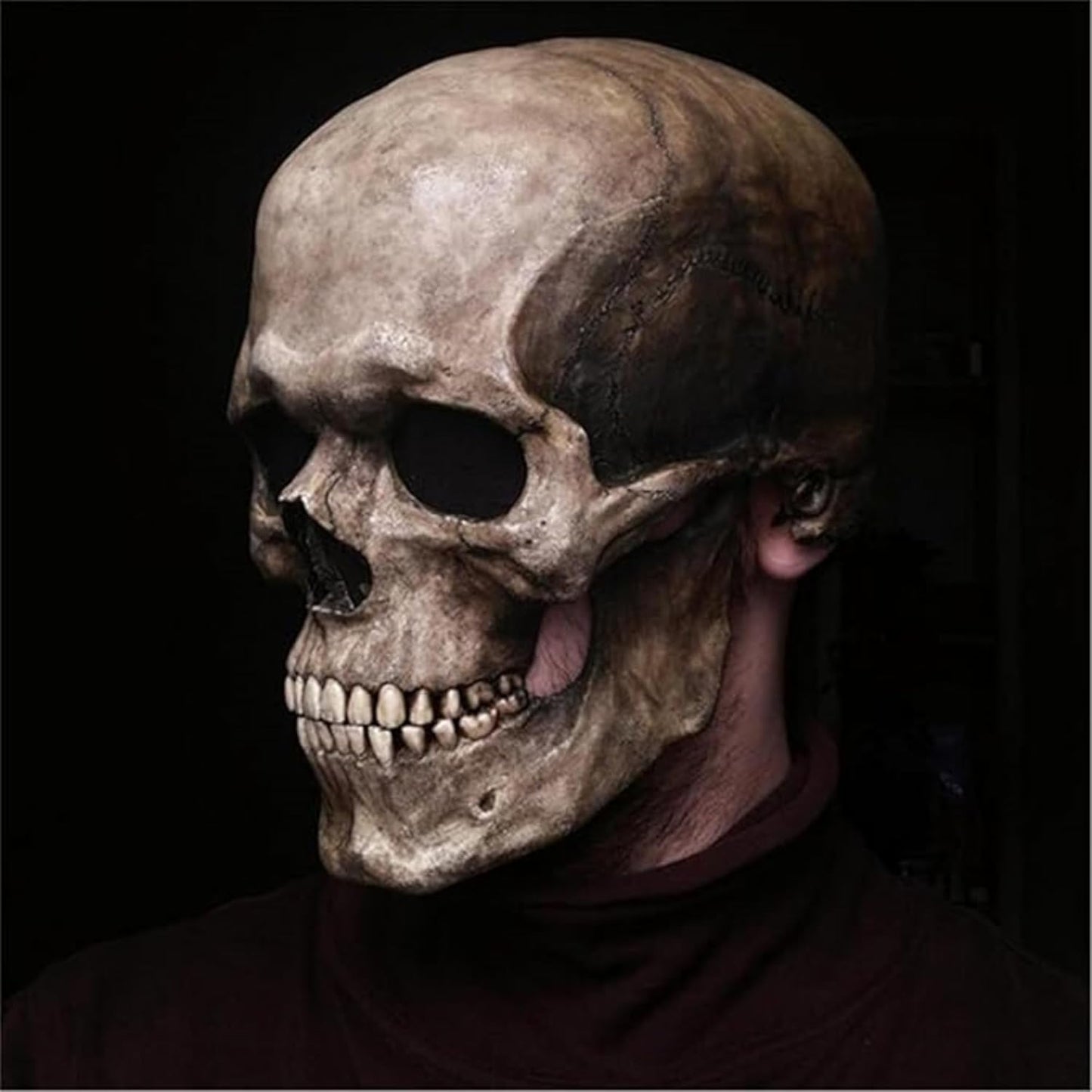 Skull Mask Moving Jaw,Realistic Halloween Mask for Men,Scary Skeleton Grim Reaper Mask,Halloween Creepy Adult Skull Face Mask