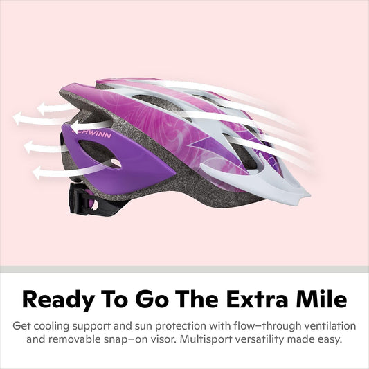Schwinn Thrasher Kids Bike Helmet, Boys and Girls, Fits 50-54cm Circumference, Ages 5-8 Year Olds, Lightweight, Detachable Visor, CPSC Safety Certified, Child, Purple Pattern - PuriLite