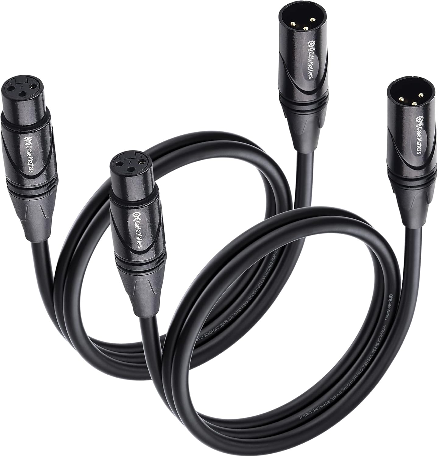 Cable Matters 2-Pack Premium XLR to XLR Cables - 6ft, Male to Female Microphone Cable, Oxygen-Free Copper (OFC) Mic Cord, Black