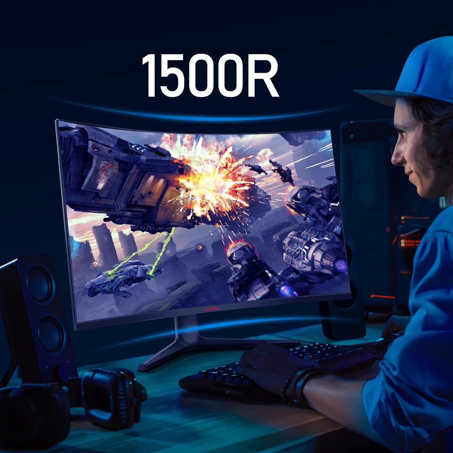 KOORUI 32 inch Curved Gaming Monitor - QHD (2560 x 1440) 2K Display, 170Hz 144Hz Monitors, 1500R Curvature, 1ms, HDR10, Adaptive Sync, Tilt Adjustable, DisplayPort HDMI, Black - 32E6QC
