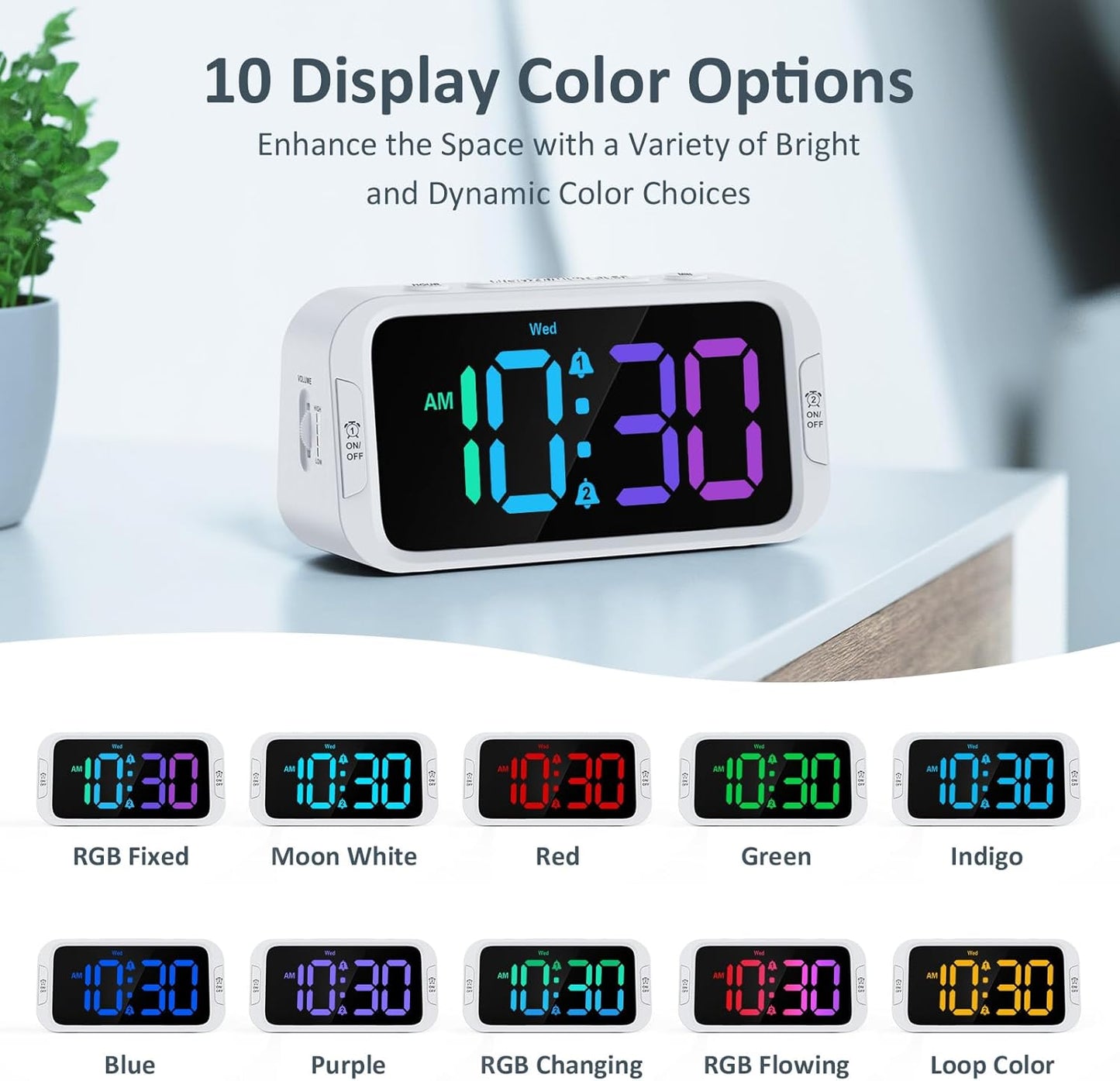 Odokee Digital Dual Alarm Clock for Bedroom, Easy to Set, 0-100% Dimmer, USB Charger, 5 Sounds Adjustable Volume, Weekday/Weekend Mode, Snooze, 12/24Hr, Battery Backup, Compact Clock for Bedside(Blue)