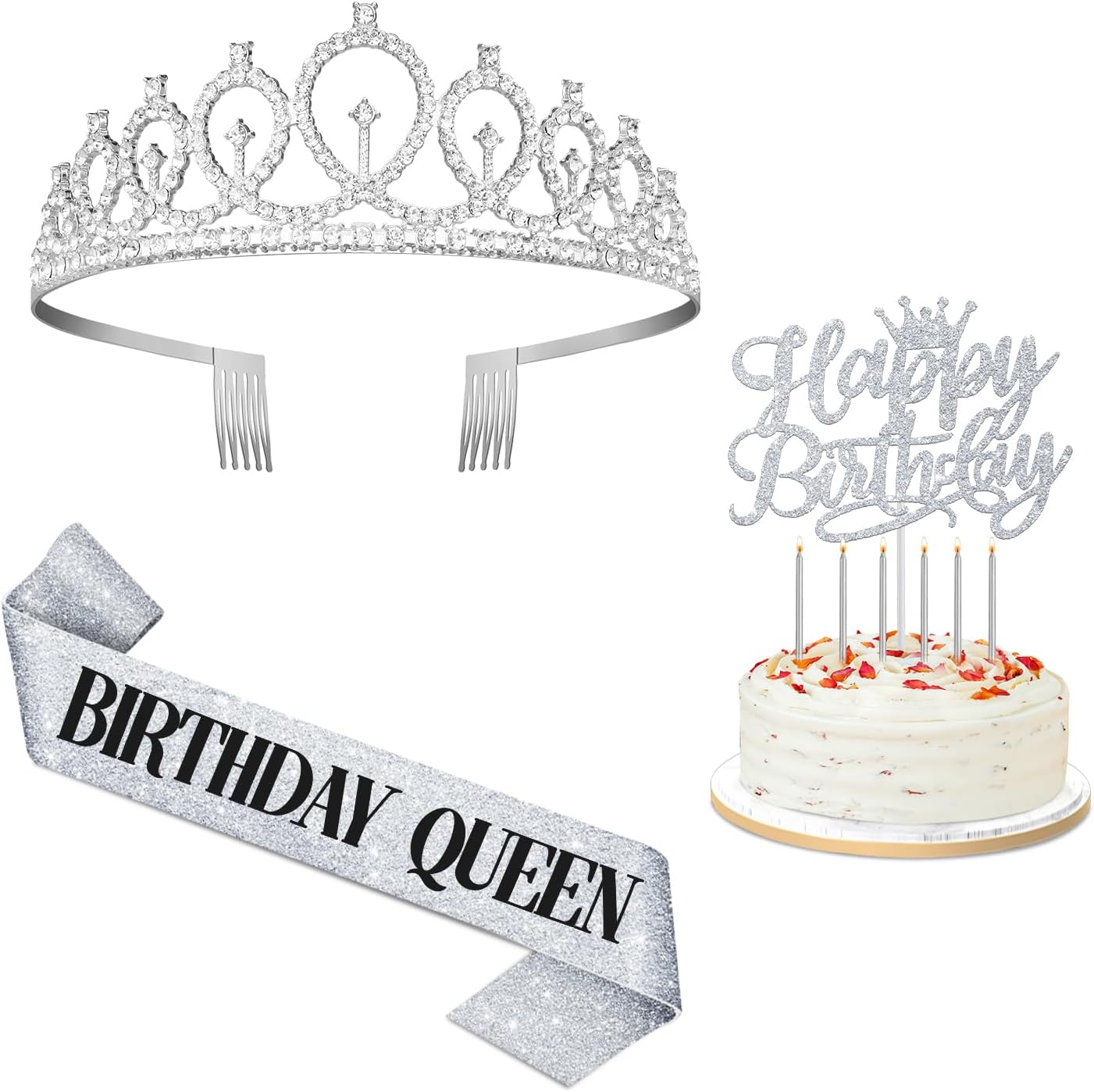 65th Birthday Decorations for Women, Including 65th Birthday Sash and Crown, Cake Topper and Candles, Number Balloons Rose Gold, 65 Year Old Gifts for Women