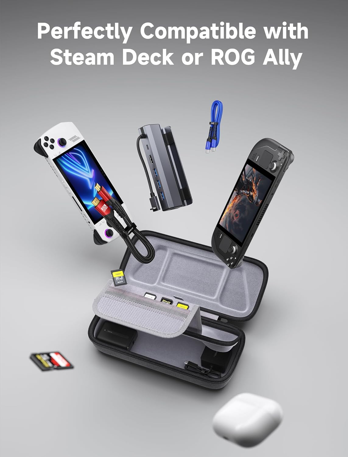 JSAUX Carrying Case Compatible with Steam Deck, Protective Hard Shell Carry Case Built-in Charger & Docking Station Storage(Upgrade), Portable Travel Case for Steam Deck Console & Accessories-BG0106A