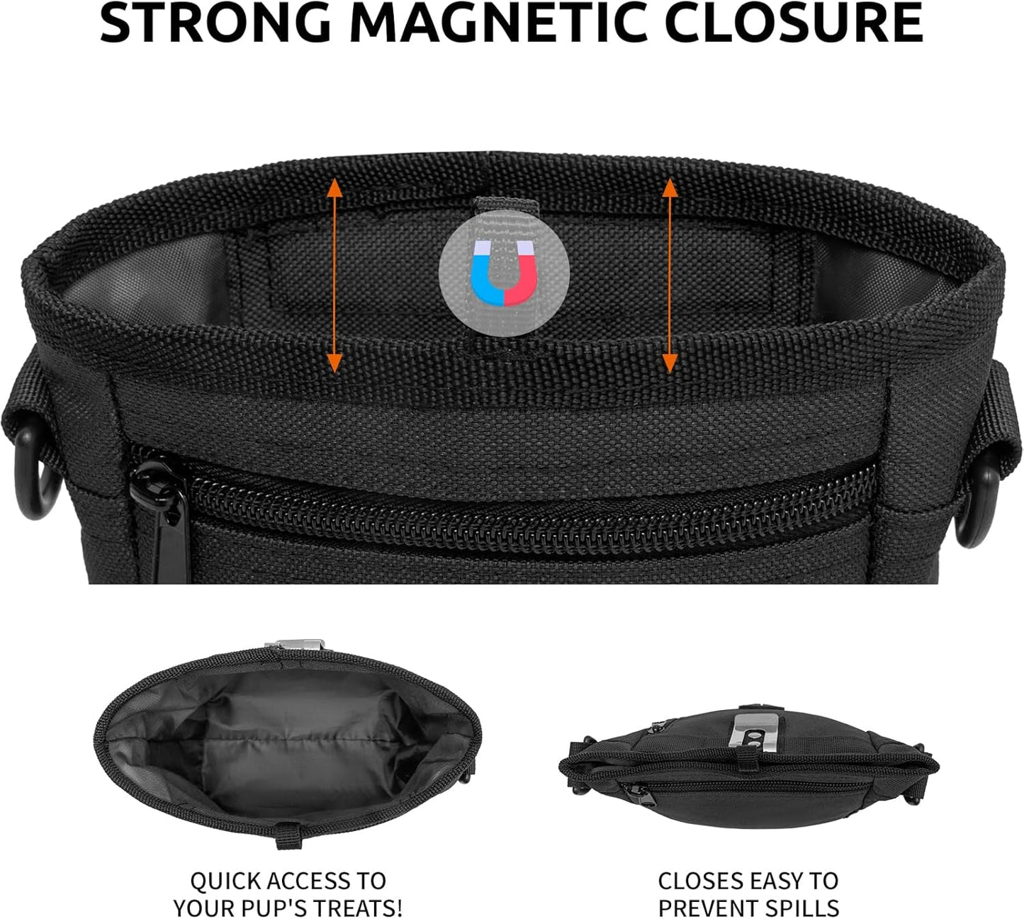 VANNMESTER Dog Treat Pouch for Training, 4 Ways to Wear Dog Training Bag Pouch,Dog Walking Bag Fanny Pack,Puppy Treat Pouch with Poop Bag Dispenser,Adjustable Strap-Black