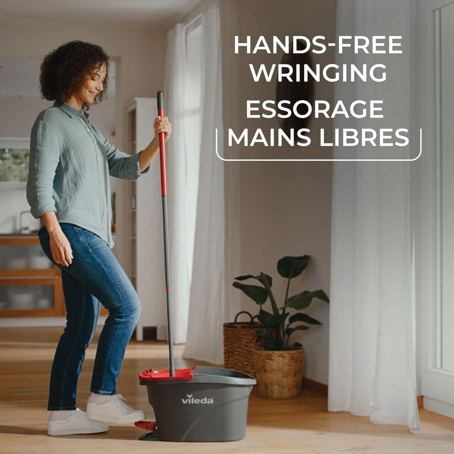 Vileda EasyWring Spin Mop & Bucket Floor Cleaning System with Power Mop Head | Hands-Free Wringing Mop Bucket | Extendable Handle | Safe on All Floor Types| Mop Refill Removes Tough Dirt and Grime