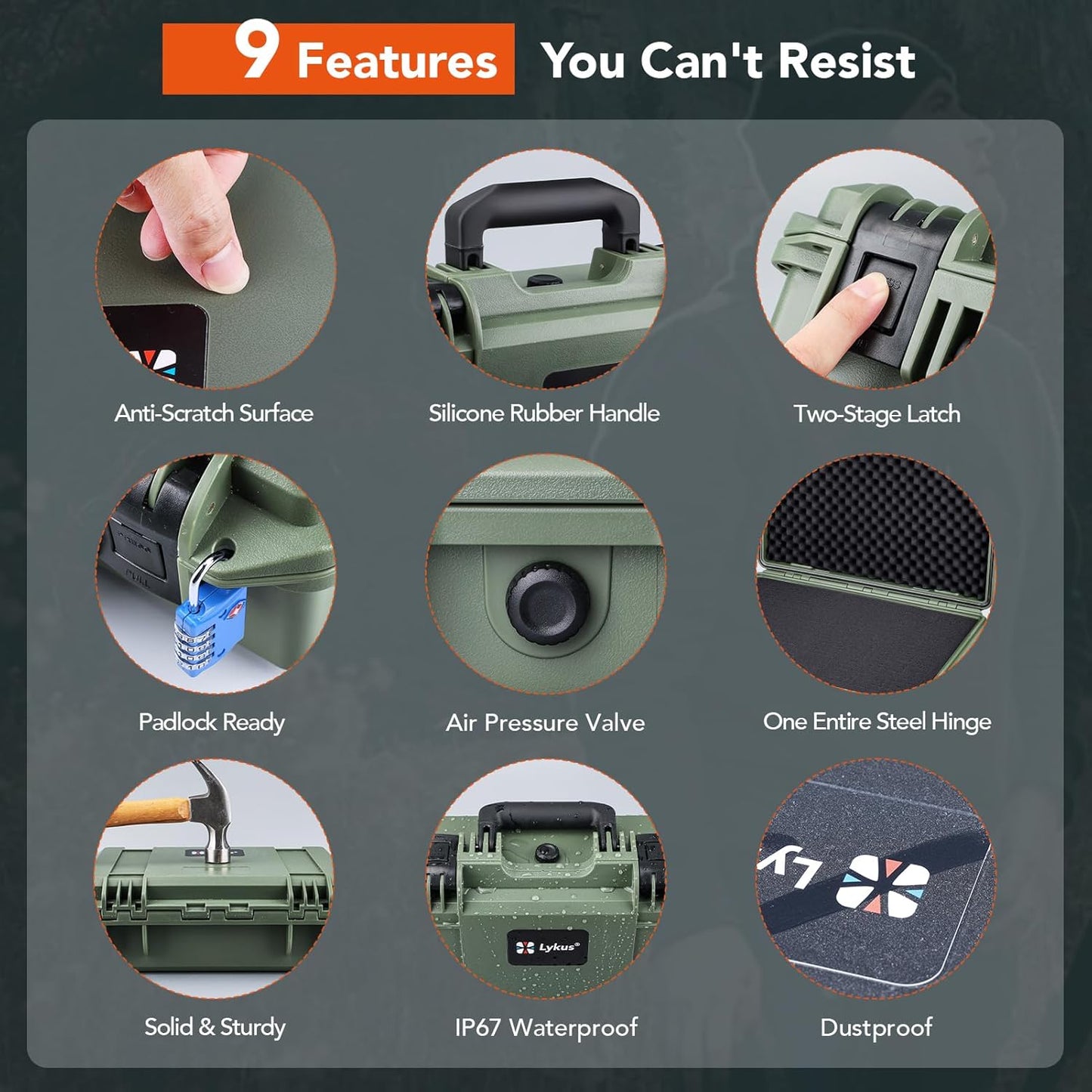 Lykus HC-4410 Waterproof Hard Case with Customizable Foam Insert, Interior Size 17.32x11.42x4.72 in, Suitable for up to 16" Laptop,Starlink Mini,Keyboard,Drill,Audio Mixer,mic,Flashlight,and More