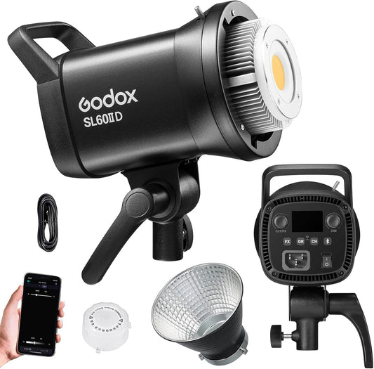 Godox SL60IID Portable Studio LED Video Light 70W Photography Fill Light 5600K±200K Built-in 8 FX Lighting Effects Bowens Mount APP/2.4G Wireless/On-Board Control for Home Studio