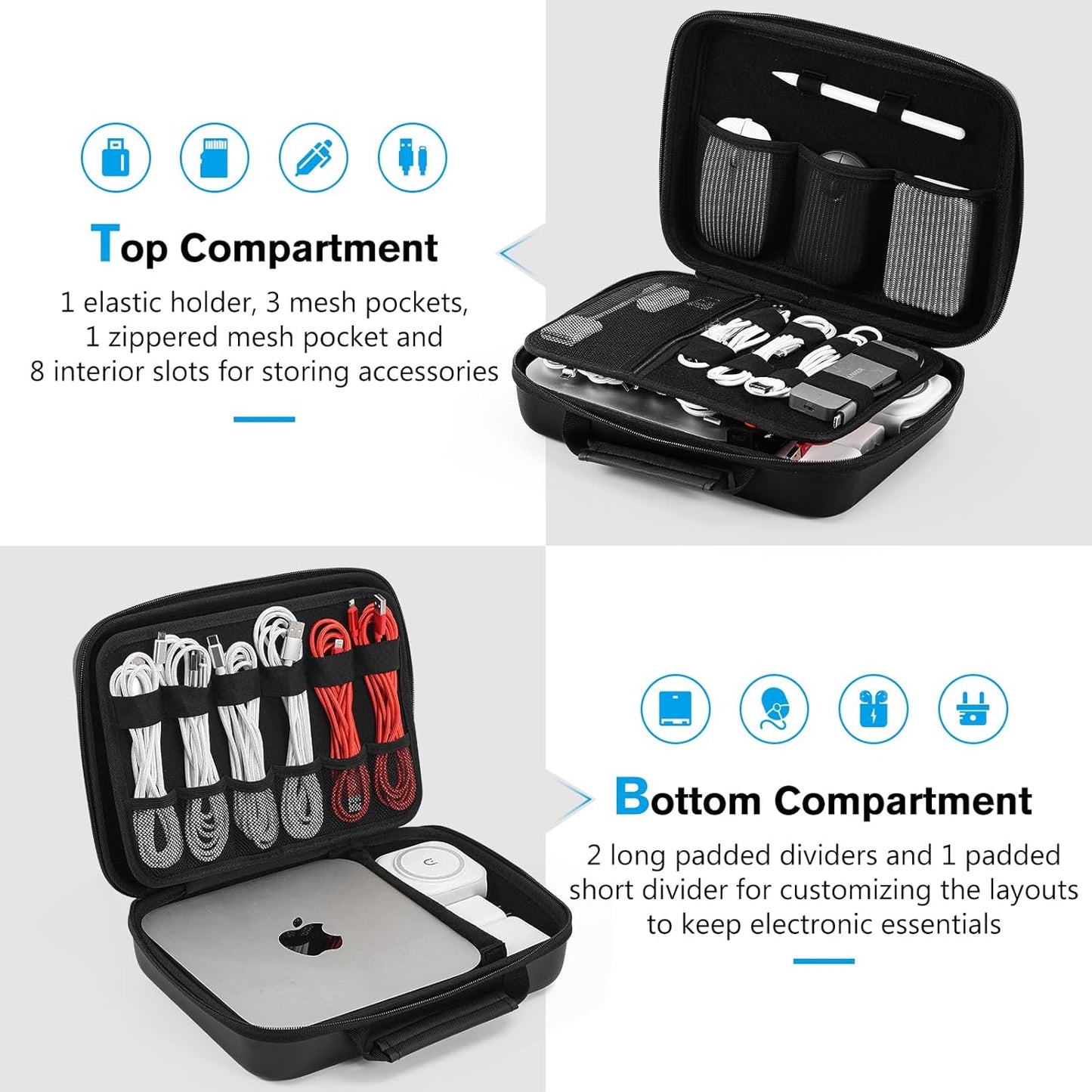 ProCase Hard Travel Electronic Organizer Case for MacBook Power Adapter Chargers Cables Power Bank Apple Magic Mouse Apple Pencil USB Flash Disk SD Card Small Portable Accessories Bag -L, Black