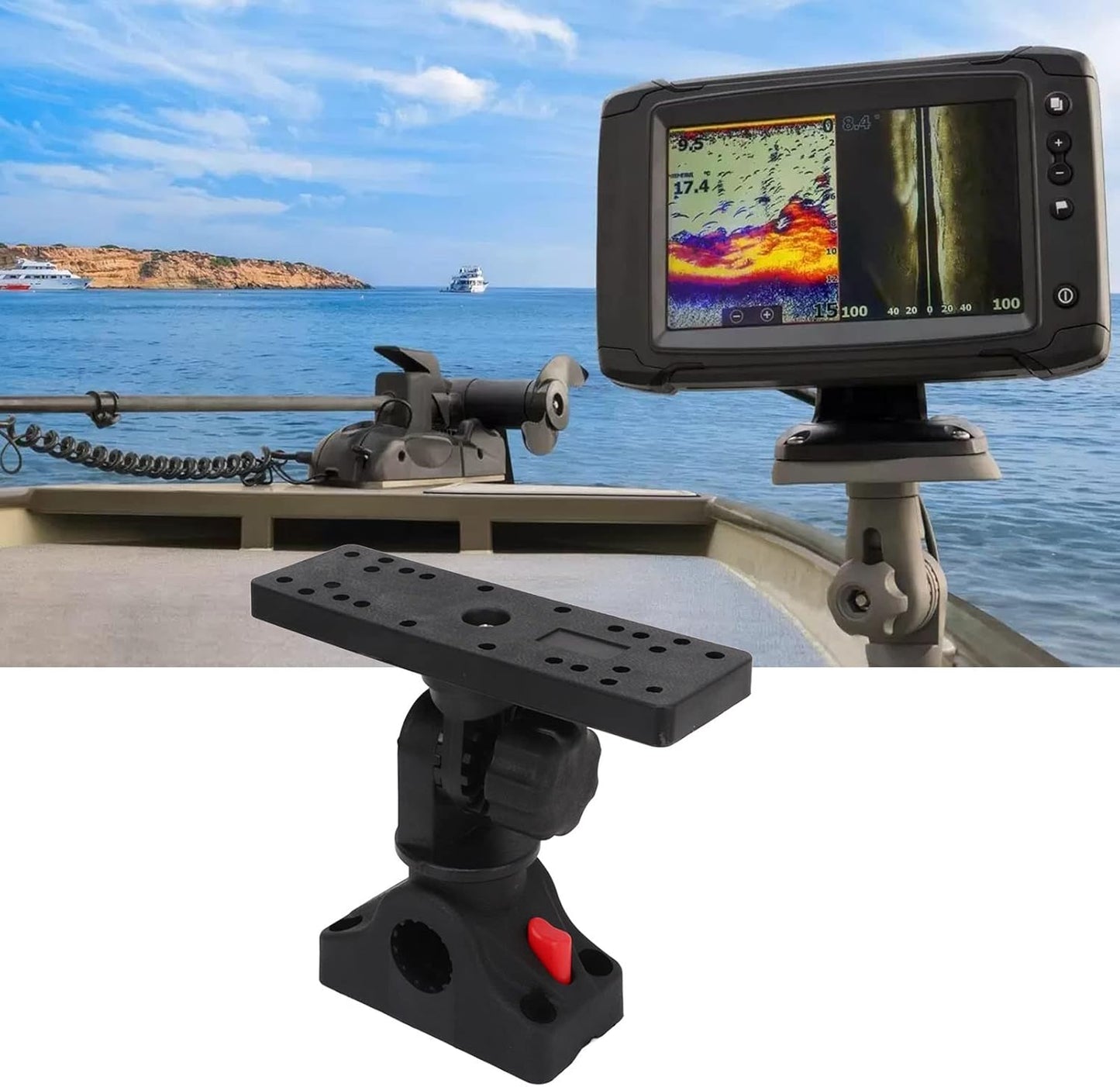 WODHMIEY Fish Finder Mount, Universal Boat Fish Finder Holder Base, Stable, Durable, 360 Degree Rotation, Easy Removal and Installation, Weatherproof Electronics Mount
