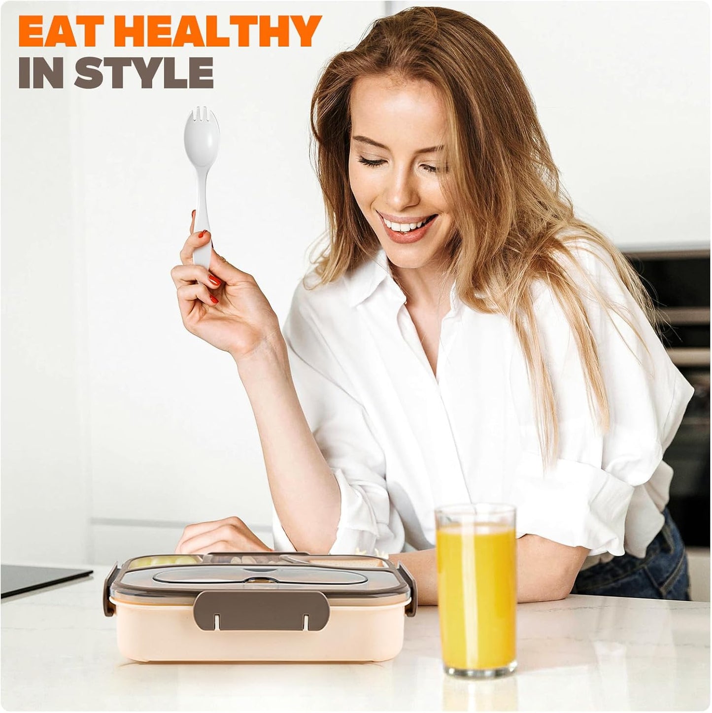 Bento Box Adult Lunch Box with 4-Compartment Leakproof Lunch Containers Microwave and Dishwasher Safe Bento Box with Spoon