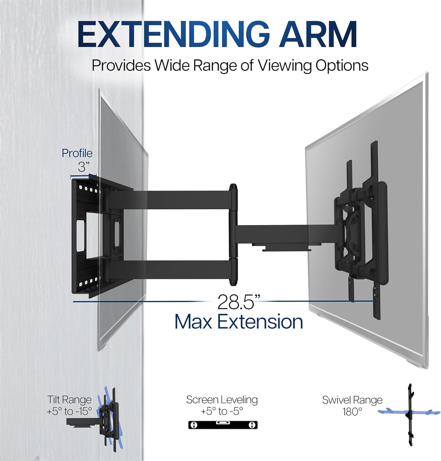VIVO Heavy Duty 60 to 120 inch Extra Large Screen TV Articulating Wall Mount for LCD LED Flat and Curved Screens, Extended Arm Swivel Mount, Max VESA 900x600mm, Black, MOUNT-VW120M