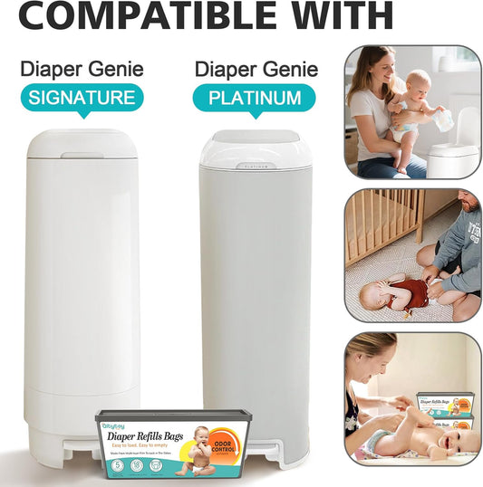 Qltytoy Diaper Pail Refill Bags Compatible with Diaper Genie Easy Roll Signature & Platinum Pails, 2-Pack (36 Bags) Hold up to 1692 Newborn Diapers Extra Thickness Powerful Odor Control Easy to Use - PuriLite
