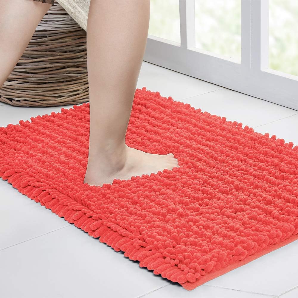 Walensee Bathroom Rug Non Slip Bath Mat (24x17 Inch Blush) Water Absorbent Super Soft Shaggy Chenille Machine Washable Dry Extra Thick Perfect Absorbant Best Small Plush Carpet for Shower Floor