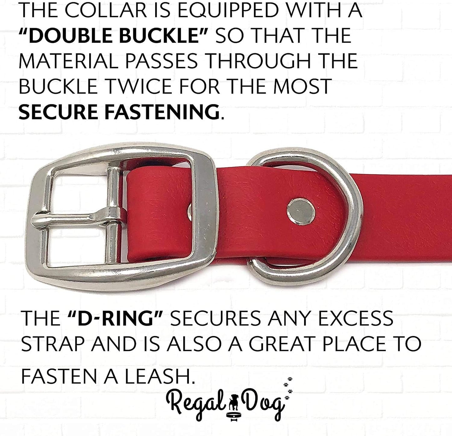 Regal Dog Products Large Pink Waterproof Dog Collar with Heavy Duty Double Buckle & D Ring | Vinyl Coated, Custom Fit, Adjustable Biothane Dog Collar | Chew Resistant Waterproof Collar for Dogs