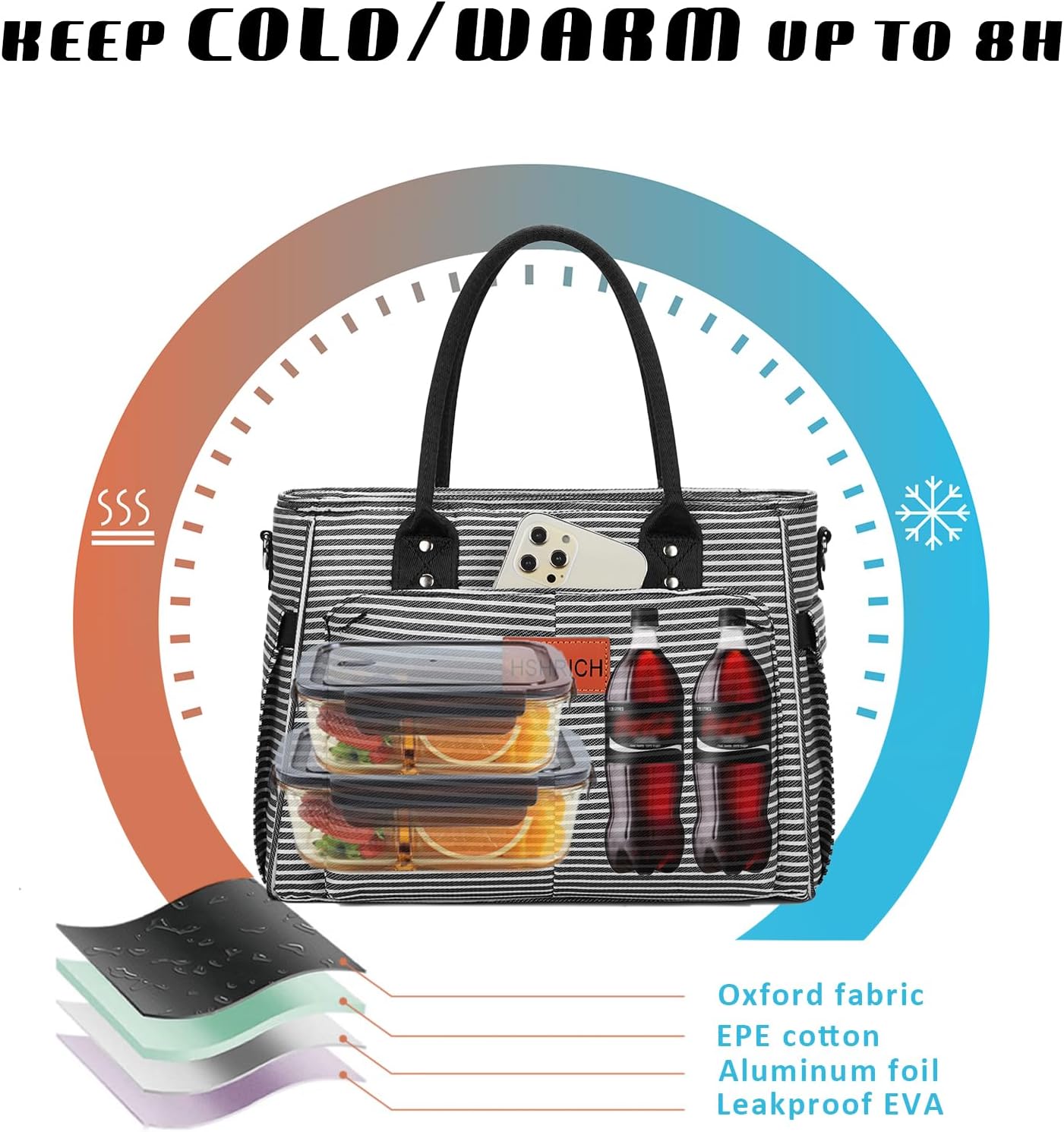Lunch Bag for Women, Insulated Lunch Box for Work, Large Leakproof Cooler Purse with Side Pockets & Removable Shoulder Strap Women's Lunch Tote Bag for Picnic Work Beach Cute Lunch Bags (Heart)