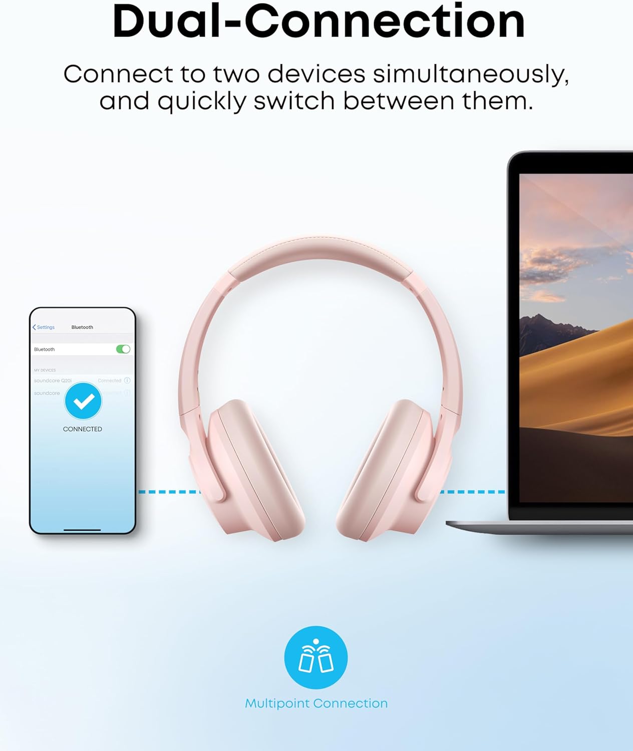 soundcore by Anker Q20i Hybrid Active Noise Cancelling Headphones, Wireless Over-Ear Bluetooth, 40H Long ANC Playtime, Hi-Res Audio, Big Bass, Customize via an App, Transparency Mode, Ideal for Travel