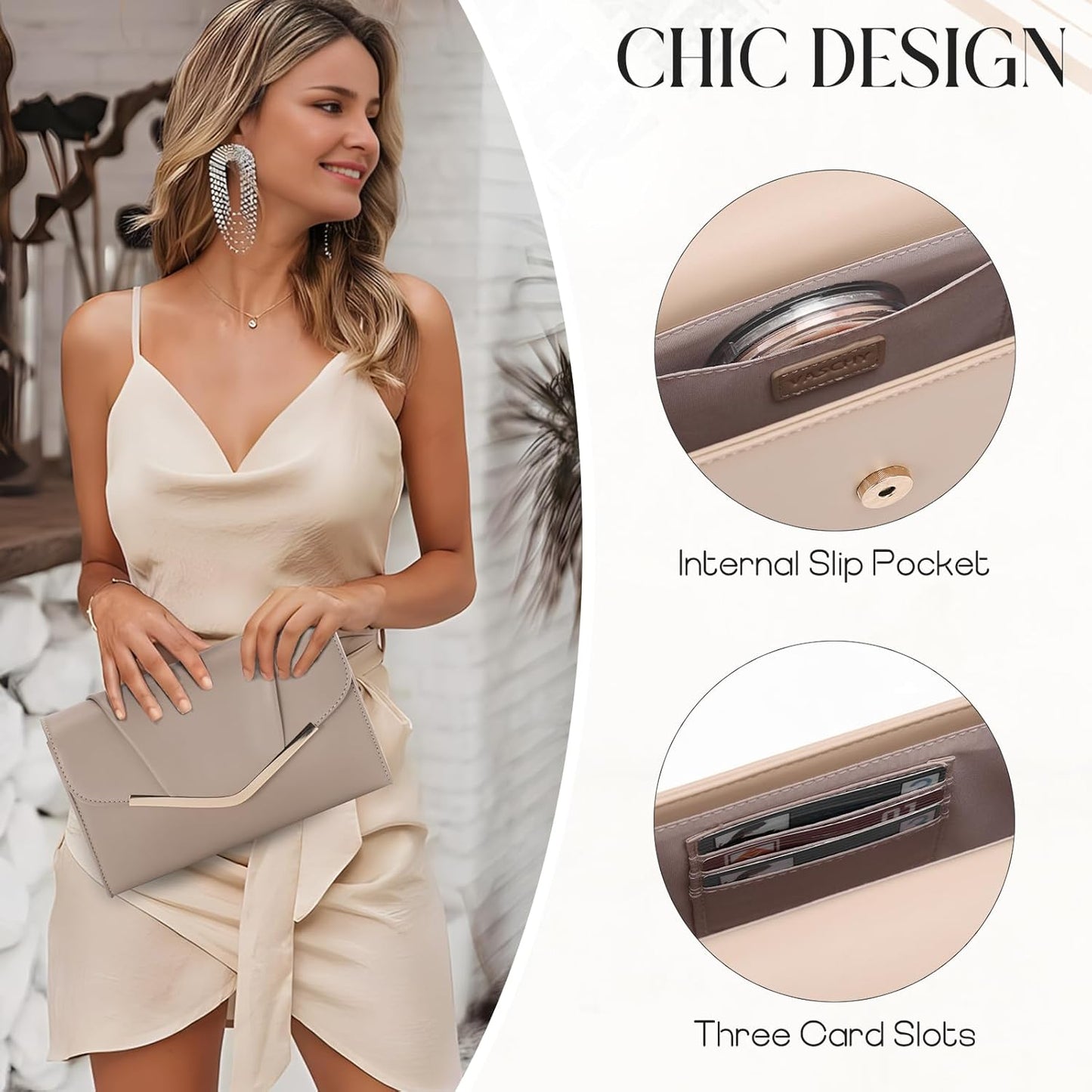 Vaschy Clutch Purse for Women,Fashion Envelope Evening Small Formal Handbag Fold-over Crossbody Shoulder Bag Wedding,Party
