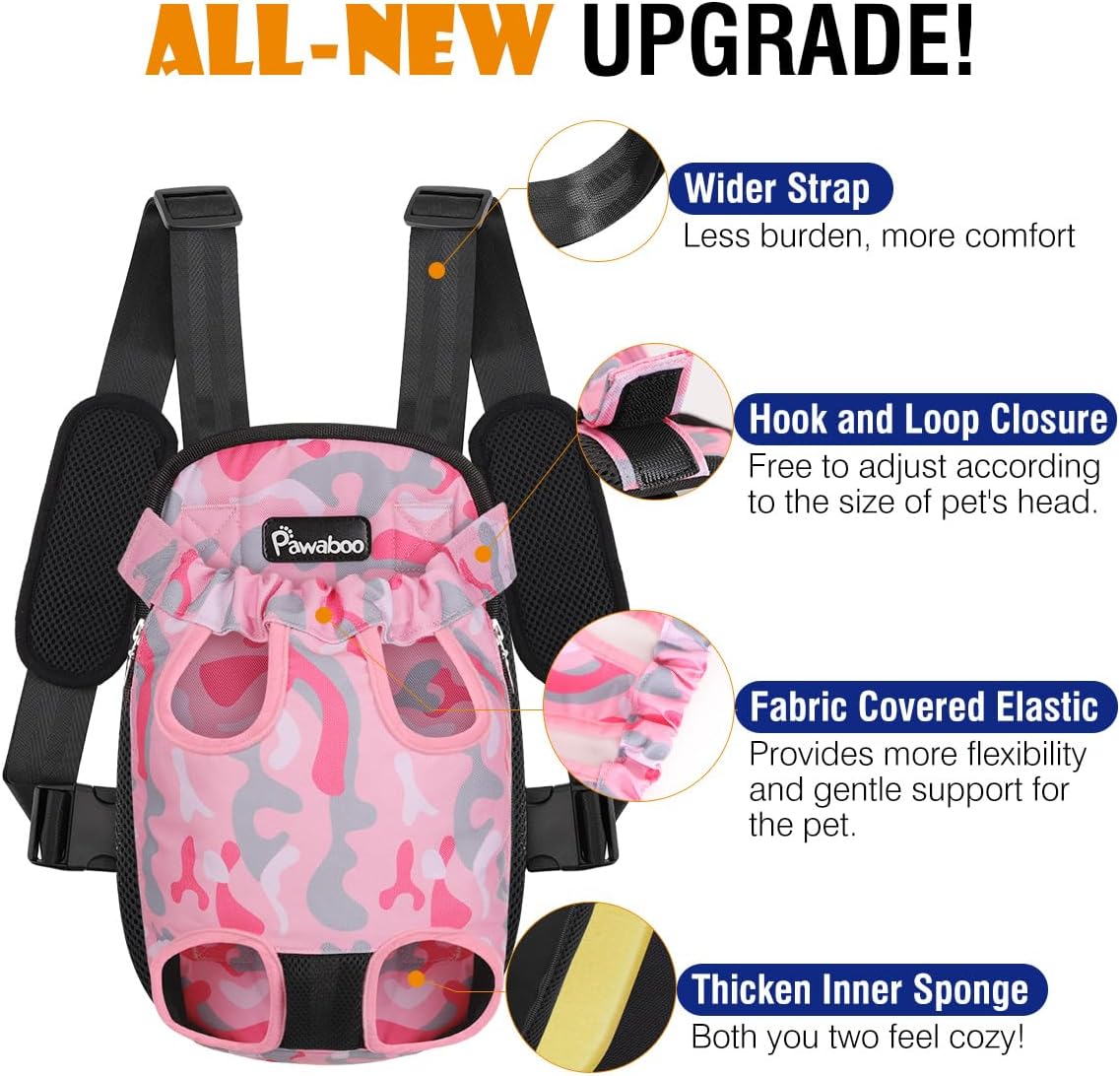 Pawaboo Pet Carrier Backpack, Adjustable Pet Front Cat Dog Carrier Backpack Travel Bag, Legs Out, Easy-Fit for Traveling Hiking Camping for Small Medium Dogs Cats Puppies, Medium, Black
