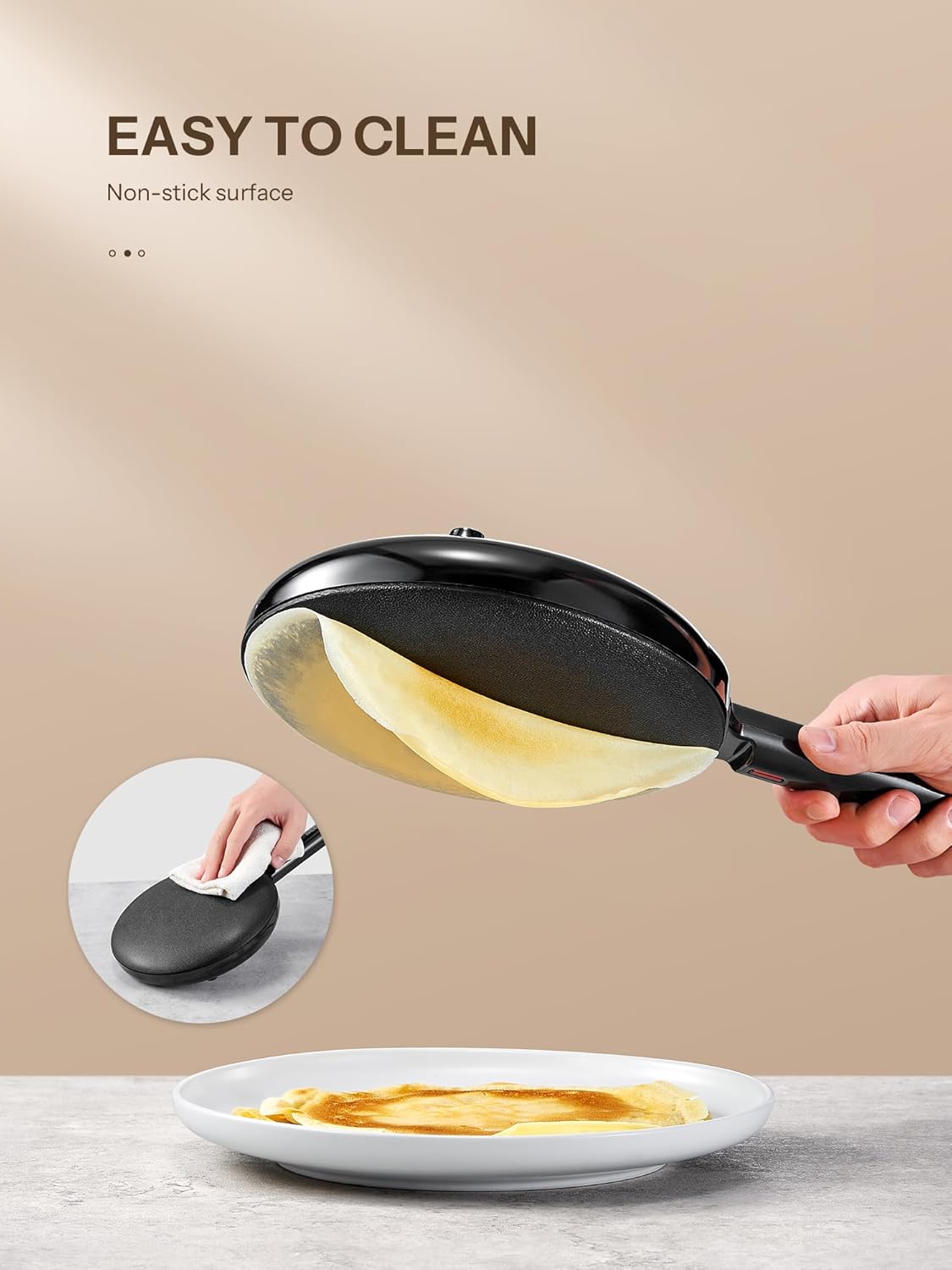Electric Crepe Maker, 8 Inch(20cm) Portable Crepe Maker Machine With Not-Stick Dipping Plate, Automatic Temperature Control, Nonstick Crepe Pan, Black