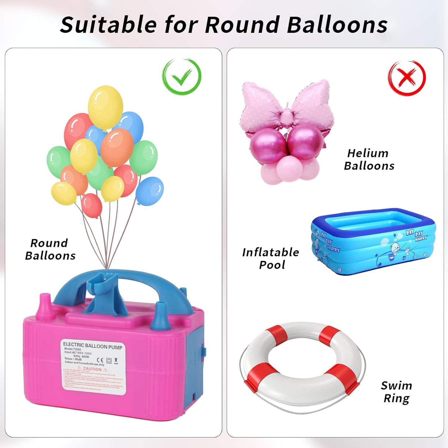 Electric Balloon Pump,Balloon Inflator, Dual Nozzle Electric Air Pump,Balloon Pump Balloons Blower 110V 600W for Party Decoration with Gifts:2 Balloon Tying Tools (Rose red)