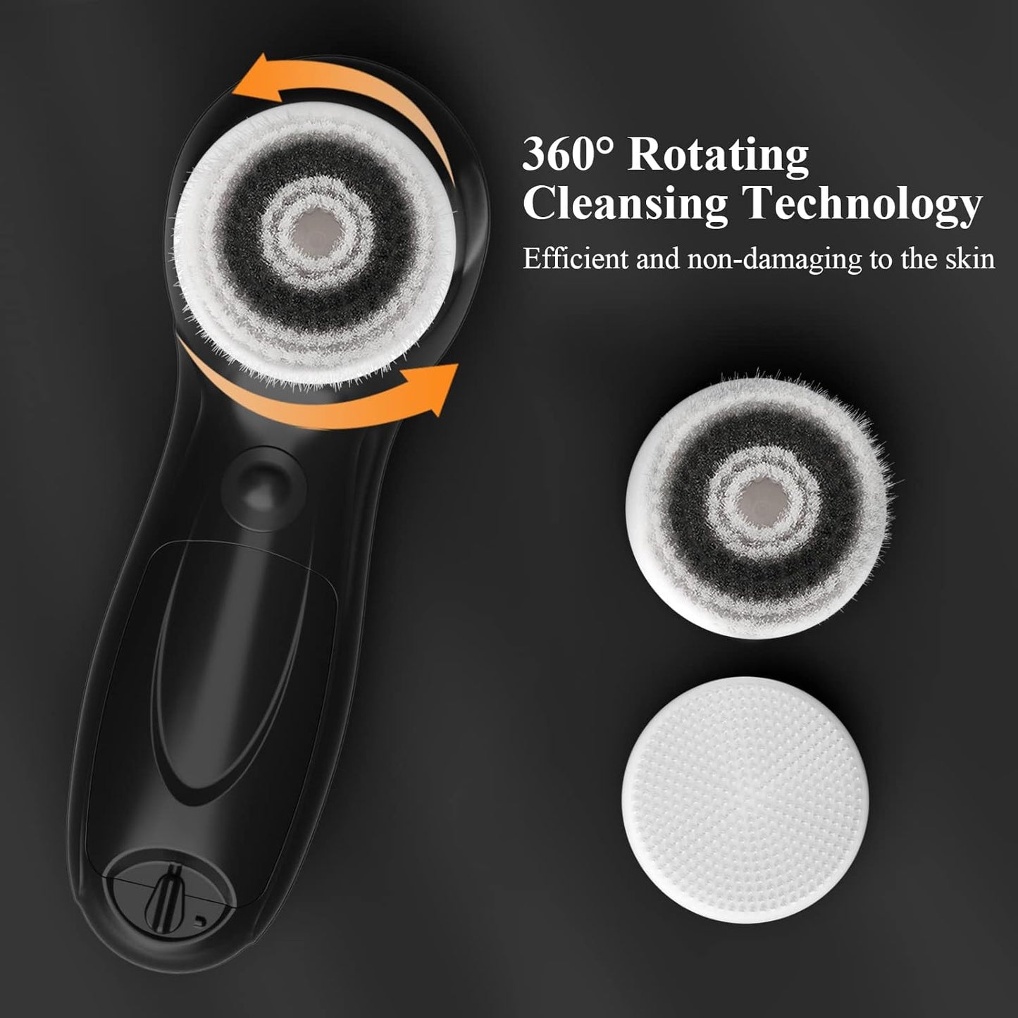 TOUCHBeauty Facial Cleansing Brush Electric, Face Cleansing Brush with Stand, 3 Brush Heads, 2 Speeds, IPX5 Waterproof, Battery-Powered, Suitable for All Skin Types, AG-0759D, White