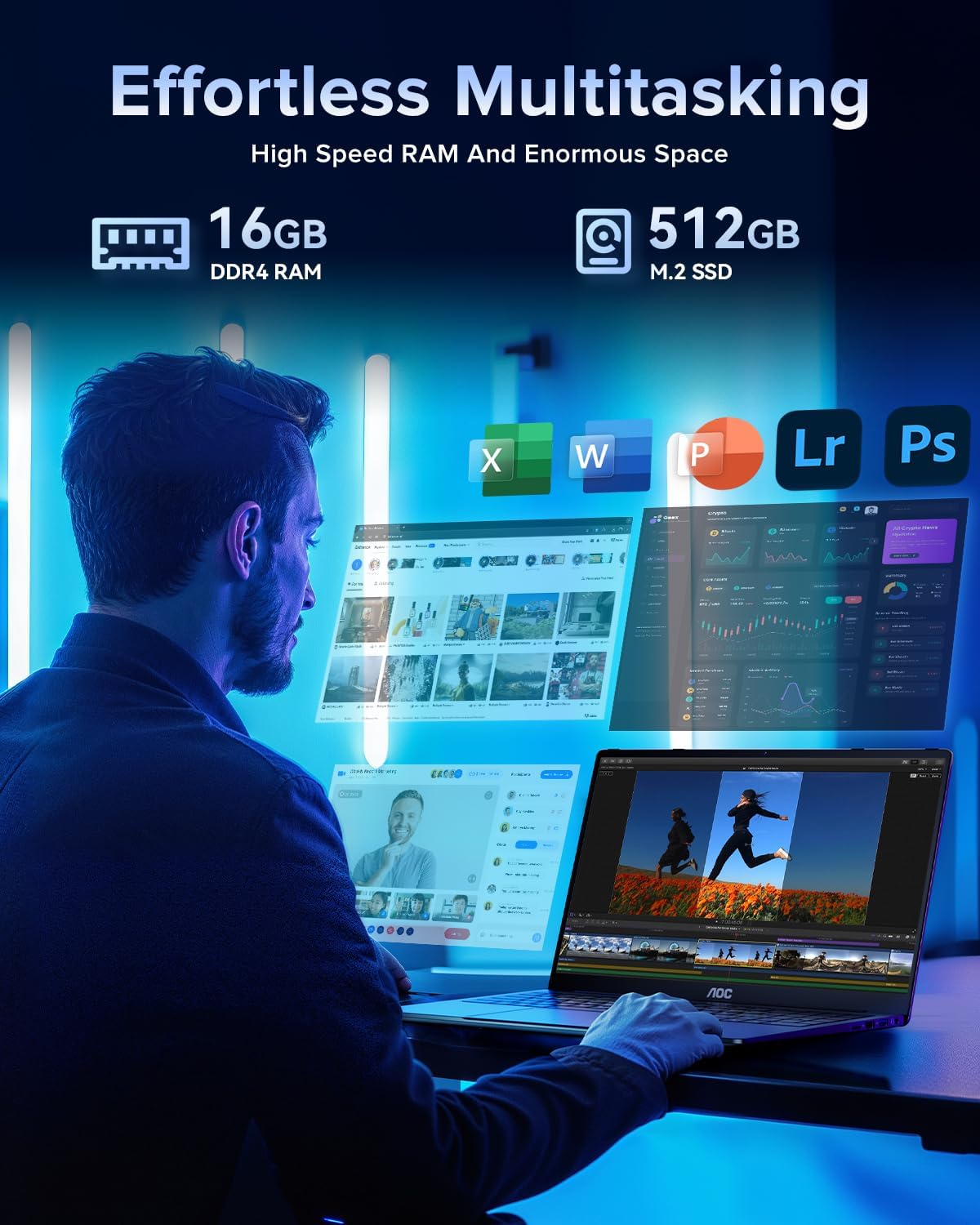 2025 AOC AX15 Laptop, 15.6-inch FHD (1920 x 1080) Display, Intel N97(4C/4T) Processor, 16GB DDR4 RAM, 512GB SSD, Windows 11 Pro, WiFi5, BT5.0, 38Wh Battery