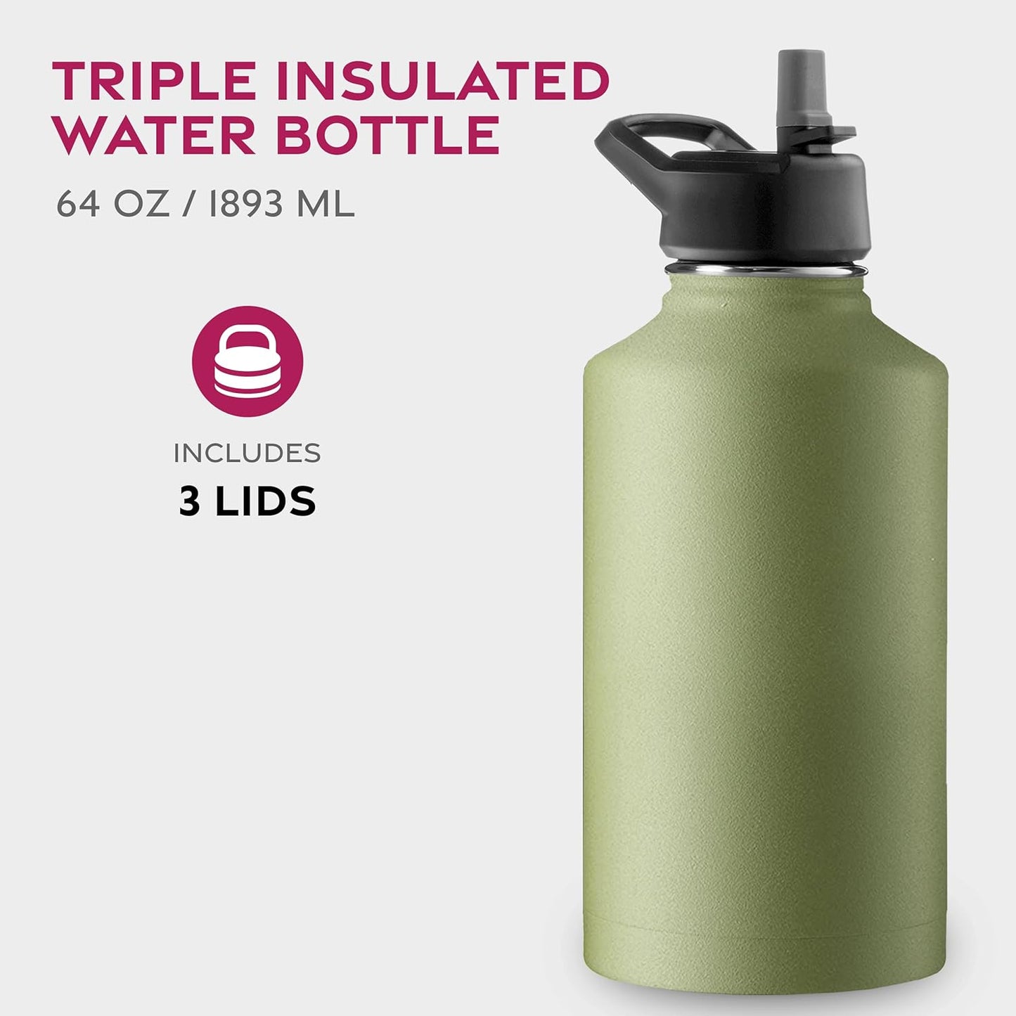 FineDine Water Bottle - Stainless Steel Insulated Water Bottle with Straw Lid, Flip Lid & Wide-Mouth Cap - Keeps Hot and Cold - 25 Oz / 739ml - Pure Pearly White