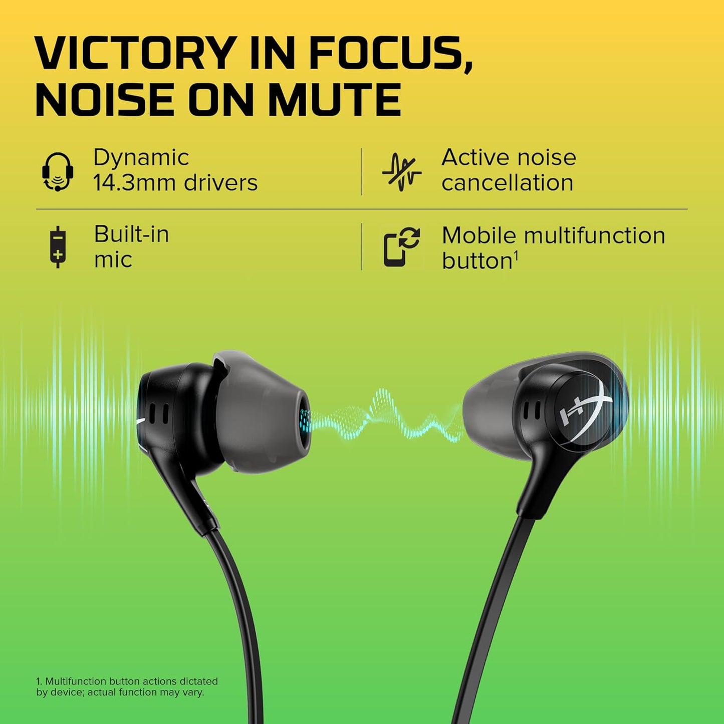 HyperX Cloud Earbuds II – 14mm Drivers, Four Eartips, Hard-Shell Carrying Case, Low-Profile 90° Plug, 3.5mm Plug, Built-in Microphone, Multi-Function Button, PC, Mobile, Nintendo Switch – Black