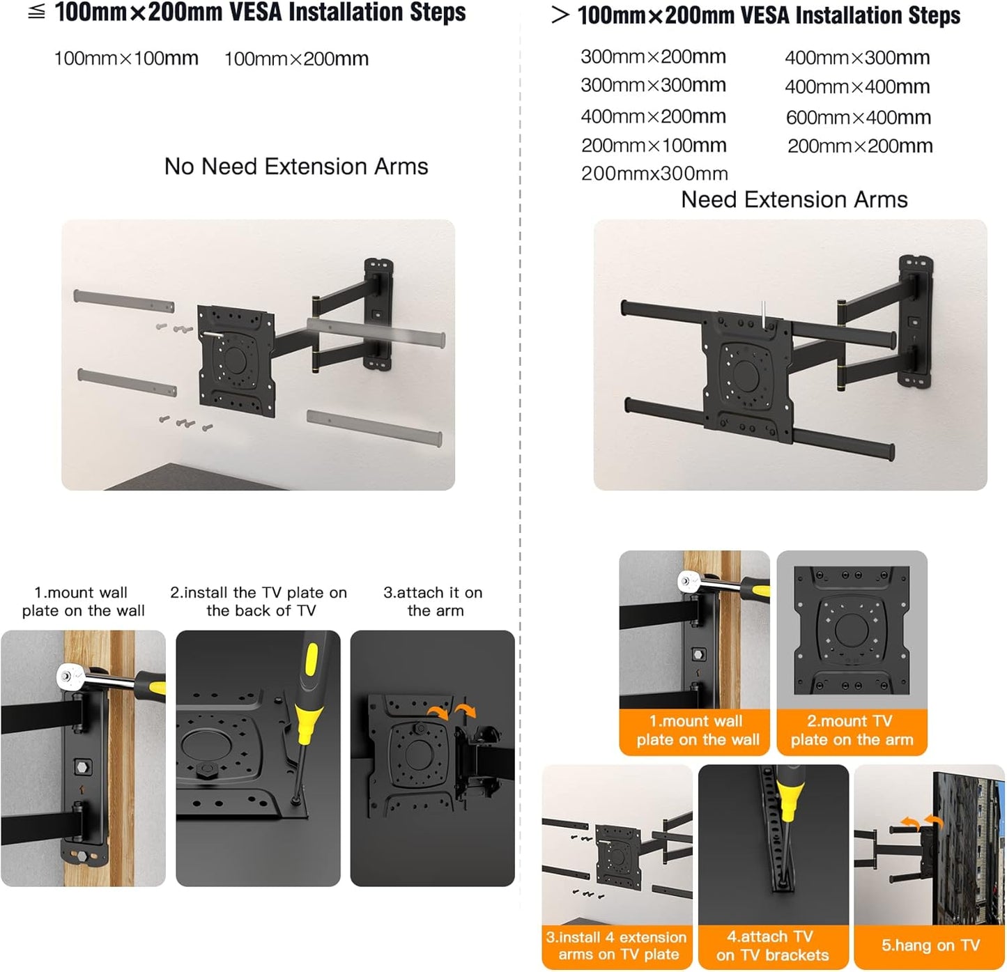Corner TV Mount,Long Arm TV Wall Mount with 33inch Extension,Full Motion TV Wall Mount Swivel and Tilt Heavy Duty,90 Degree TV Mount,Fit 32-70''TV, Single Stud,Load 88lbs,Max VESA 600x400mm by WHYFONE