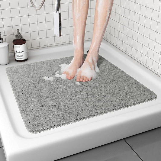 Square Shower Mat, Non Slip Bath Mat, Loofah Shower Stall Mats for Walk-in Shower, 32 x 32 Inches Shower Floor Mat with Drain, Bath Mats for Showers Bathroom, Tub, Seniors - PuriLite
