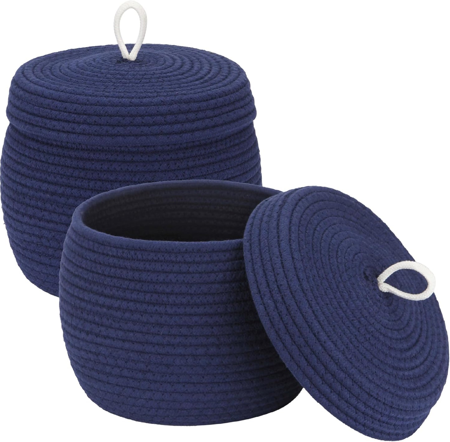 Sea Team Round Cotton Rope Storage Basket with Lid, Decorative Woven Storage Bin, Pot, Caddy, Organizer, Container for Snacks, Towels, Plants (Grey, Small)