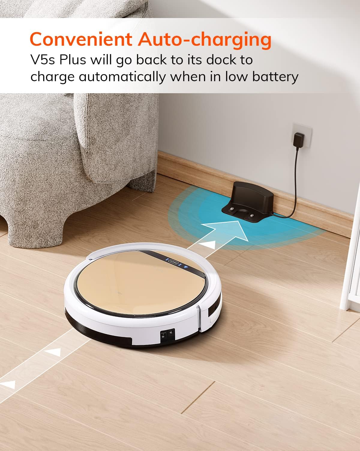 ILIFE V5s Plus Robot Vacuum and Mop Combo, Works with 2.4G WiFi, Alexa/App/Remote Control, Automatic Self-Charging Robotic Vacuum Cleaner, for Pet Hair, Hard Floor, Low Carpet (V5s Pro Upgraded) - PuriLite
