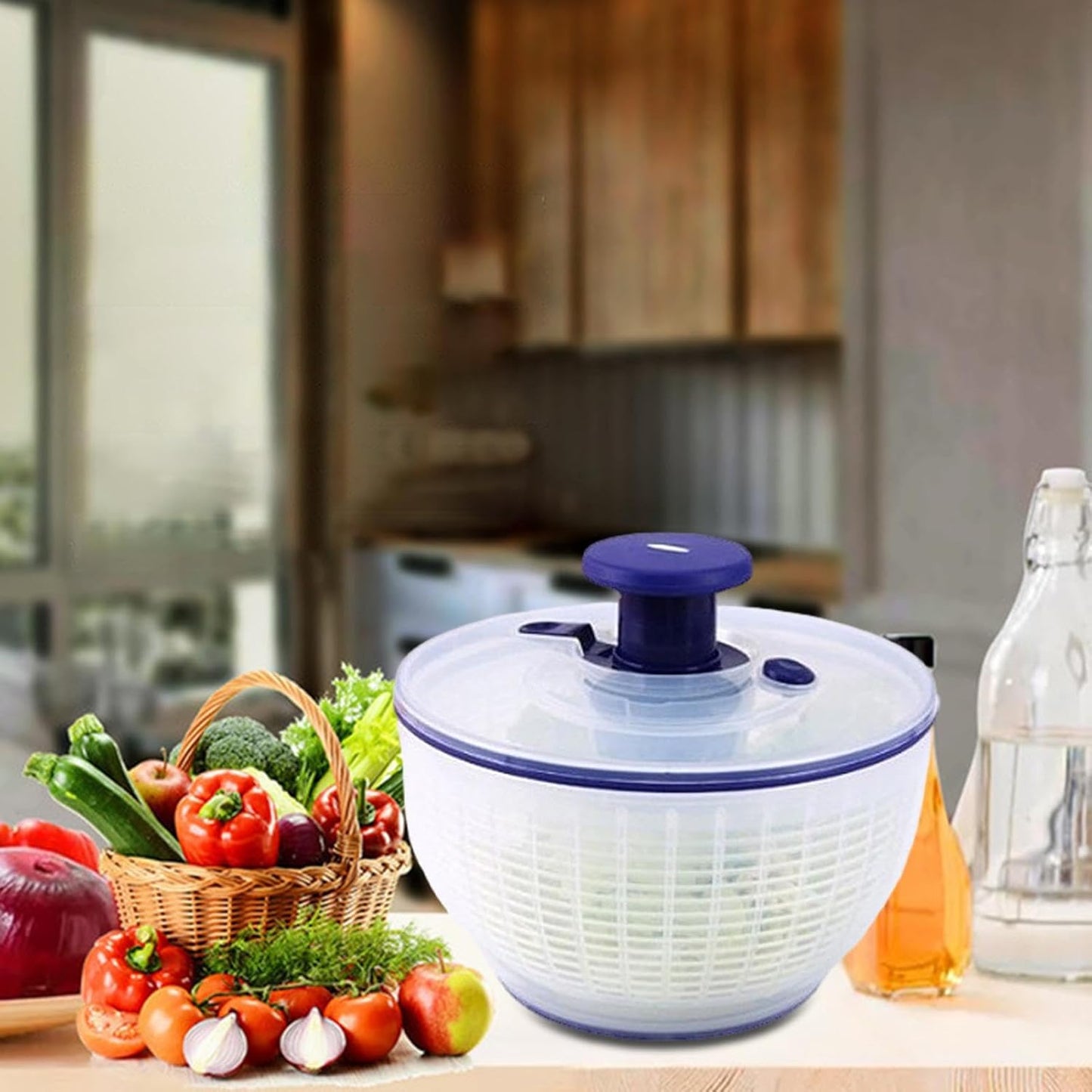 Salad Spinner, Quick Drying Lettuce Spinner | Large Capacity Vegetable Washer, Easy Pump Mechanism, Stable Non-Slip Base, essantial Kitchen Accessory for Fresh Produce
