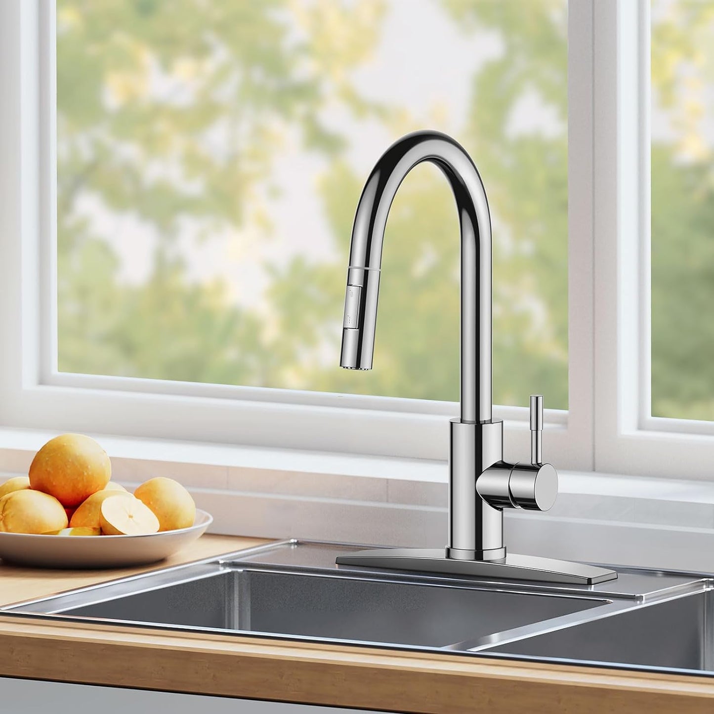 FORIOUS Kitchen Faucet with Pull Down Sprayer, Stainless Steel Single Handle Classic Sink Faucet 1 Or 3 Hole, Dual Function Faucet for Farmhouse, Camper, Laundry, Rv, Bar, Mattle Black