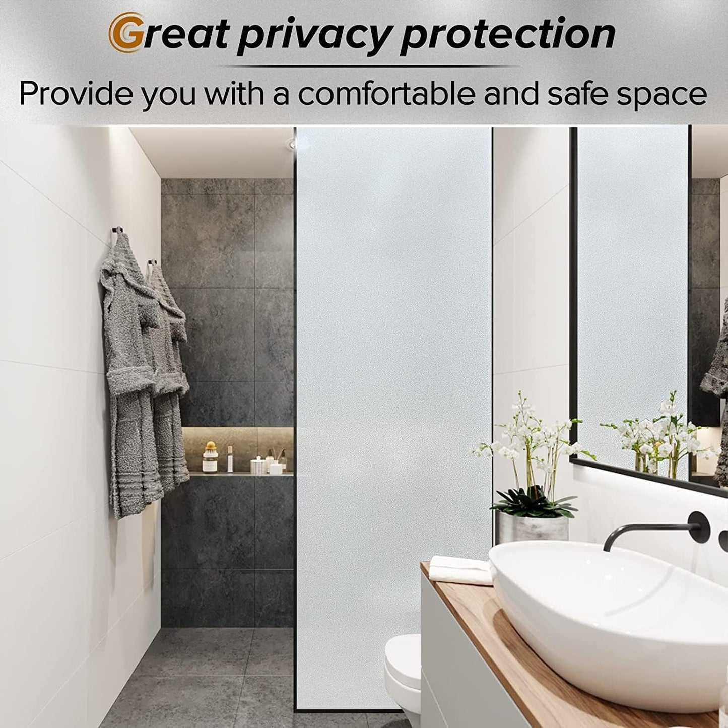 rabbitgoo Window Films for Privacy, Static Cling Frosted Glass Sticker, Non-Adhesive Privacy Film Sun Blocking Window Covering Frosting Vinyl Bathroom Sliding Glass Door, 44.5 x 200cm, Pure Frosted