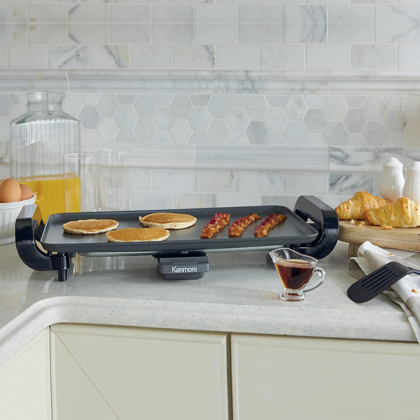 Kenmore Electric Griddle - External Temperature Control, Easy Clean Countertop Cooking Kitchen Appliance Removable Drip Tray, Grill Bacon, Eggs, Pancakes, Crepes, Tortillas, Nonstick 10x18" Pan
