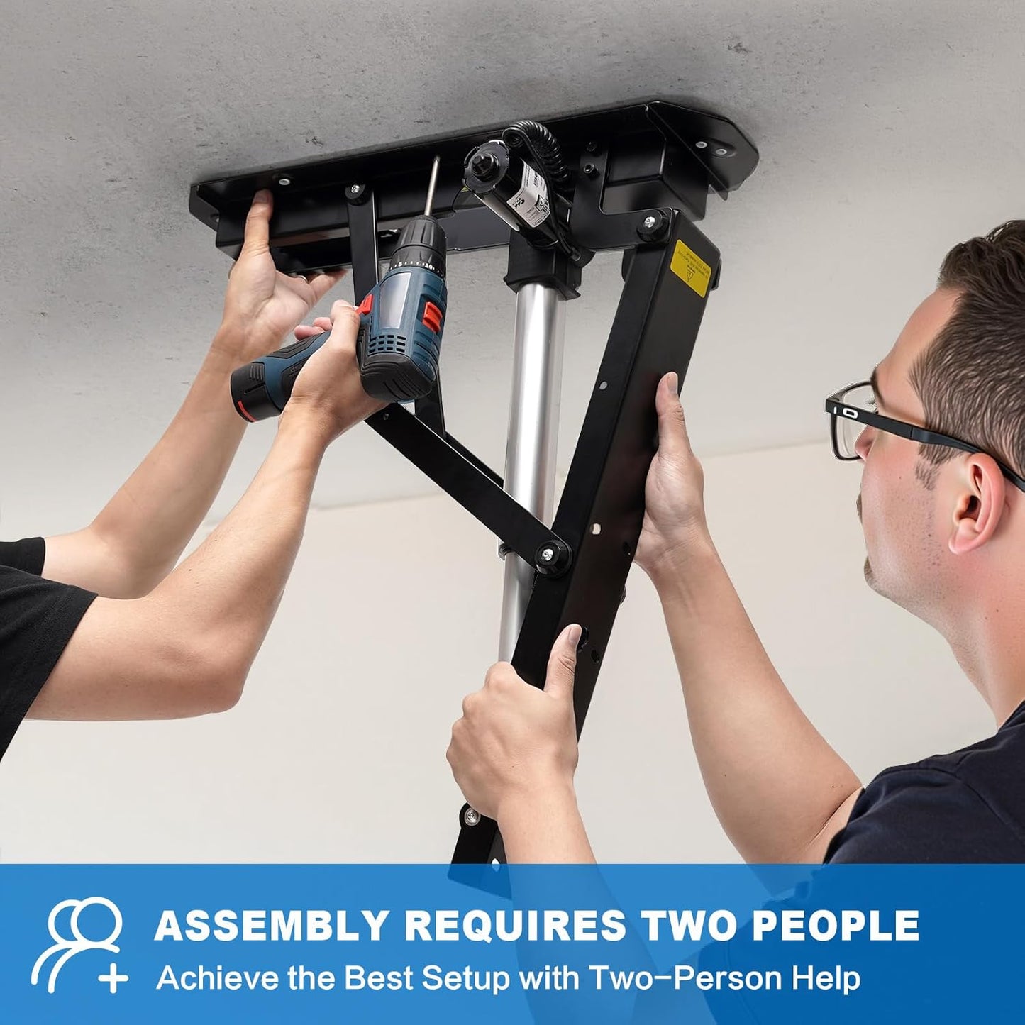 TOPSKY Electric Adjustable Ceiling TV Mount with Remote, Motorized Flip Down Pitched Roof TV Mount for 32 to 70 Inch Flat and Curved Screen TVs (Black)