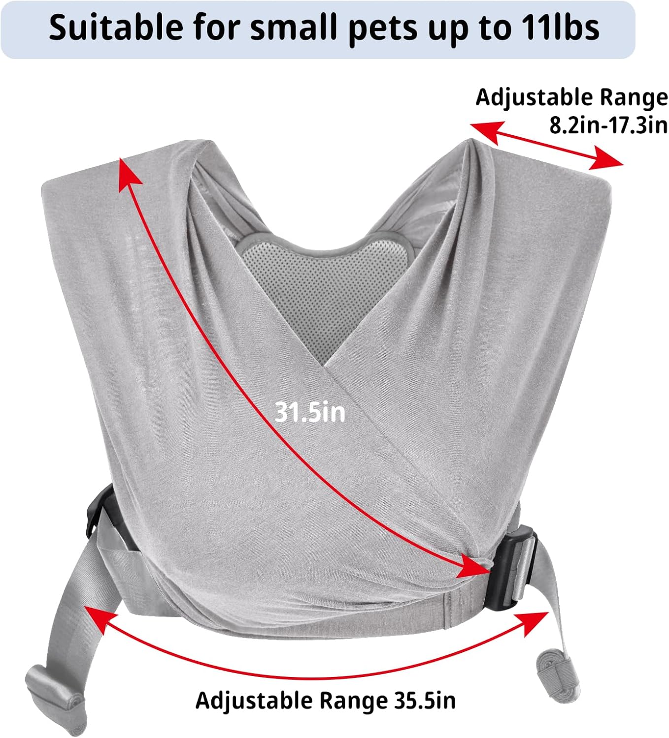 CUBY Swaddle Dog Sling Carrier for Small Dogs, Front Pet Sling Carrie Chest, Hands Free Adjustable Cat Slings Carrier Soft Cotton Reducing Pain Puppy SlingCarrier for Small Pets Up to 11lb (Grey)