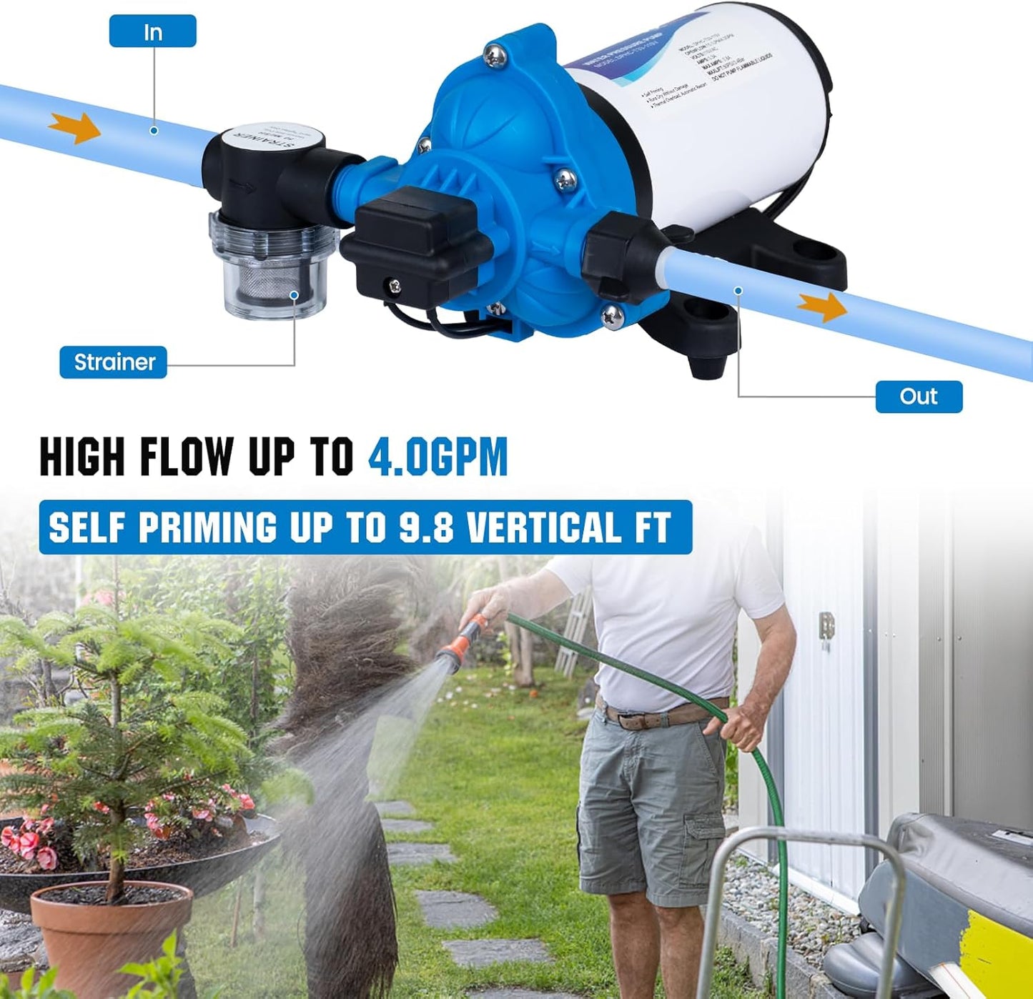 DC HOUSE 12V RV Fresh Water Pump 3.0GPM 45 PSI 12Volt DC Water Pressure Diaphragm Pump On Demand for Camper Trailer Off-Grid Cottage Yacht House