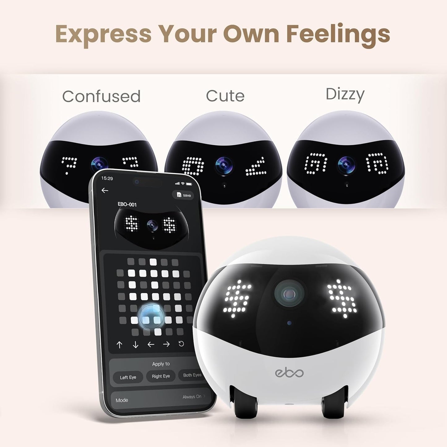 Indoor Security Camera EBO Air 2: 2K Pet Camera, Movable Home Security Camera, Custom Facial Expression, Auto-Recharge, Battery-Operated, 2-Way Talk, Night Vision, 32GB Memory Card(Dove White)