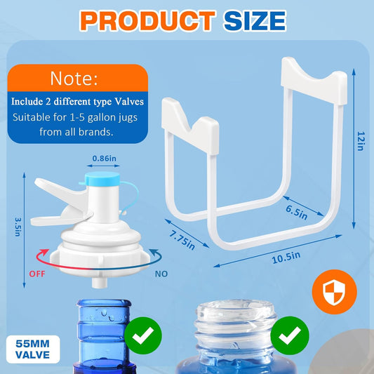 Eazmate Metal 5 Gallon Water Jug Stand Dispenser with 2.15 Inch Dustproof Valve, Non-Slip Drinking Water Cooler Rack with Two Reusable Spout