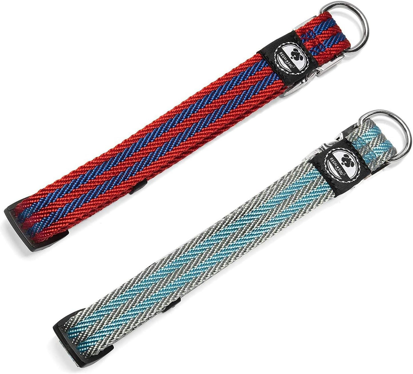 Regal Dog Products Pet Collar with Metal Buckle and D Ring | Durable Dog Collar with Reinforced Metal Clasp and Nylon Webbing Adjustable Dog Collar to fit for Large Dogs (Large, Blue/Gray Stripe)