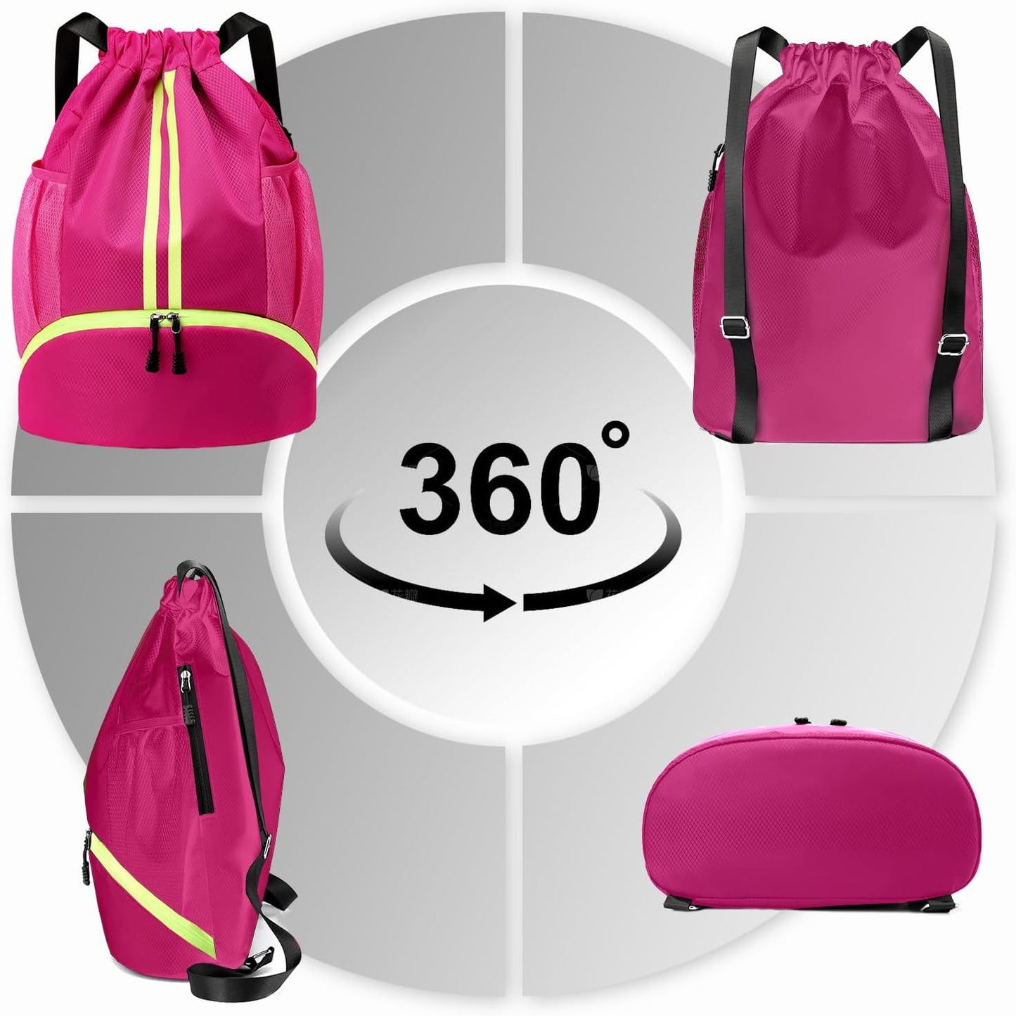Hoedia Sports Drawstring Backpack - String Swim Gym Bag with Shoes Compartment and Wet Proof Pocket for Women/Men