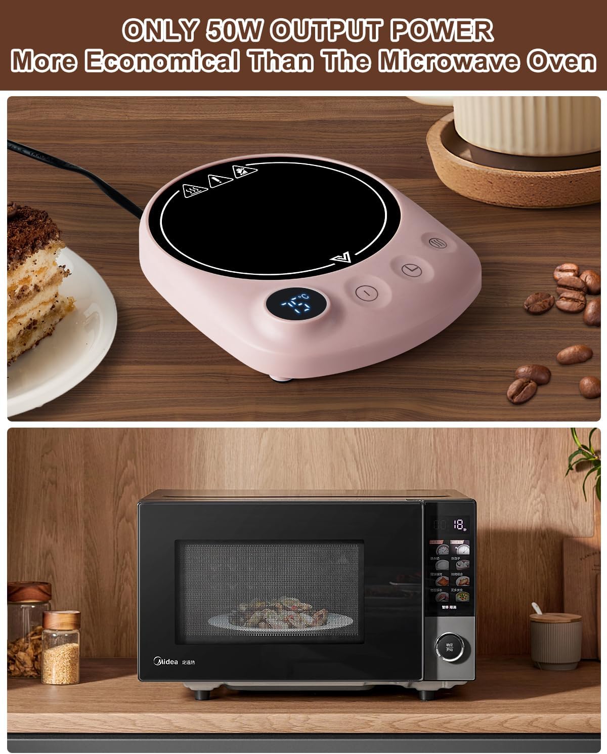 MYMULIKE Mug Warmer, Coffee Mug Warmer for Desk with 4 Temperature Settings (55℃/65℃/75℃/85℃), Coffee Warmer with Auto Shut Off, 1-12 Hour Timer, Desk Accessories for Office/Home