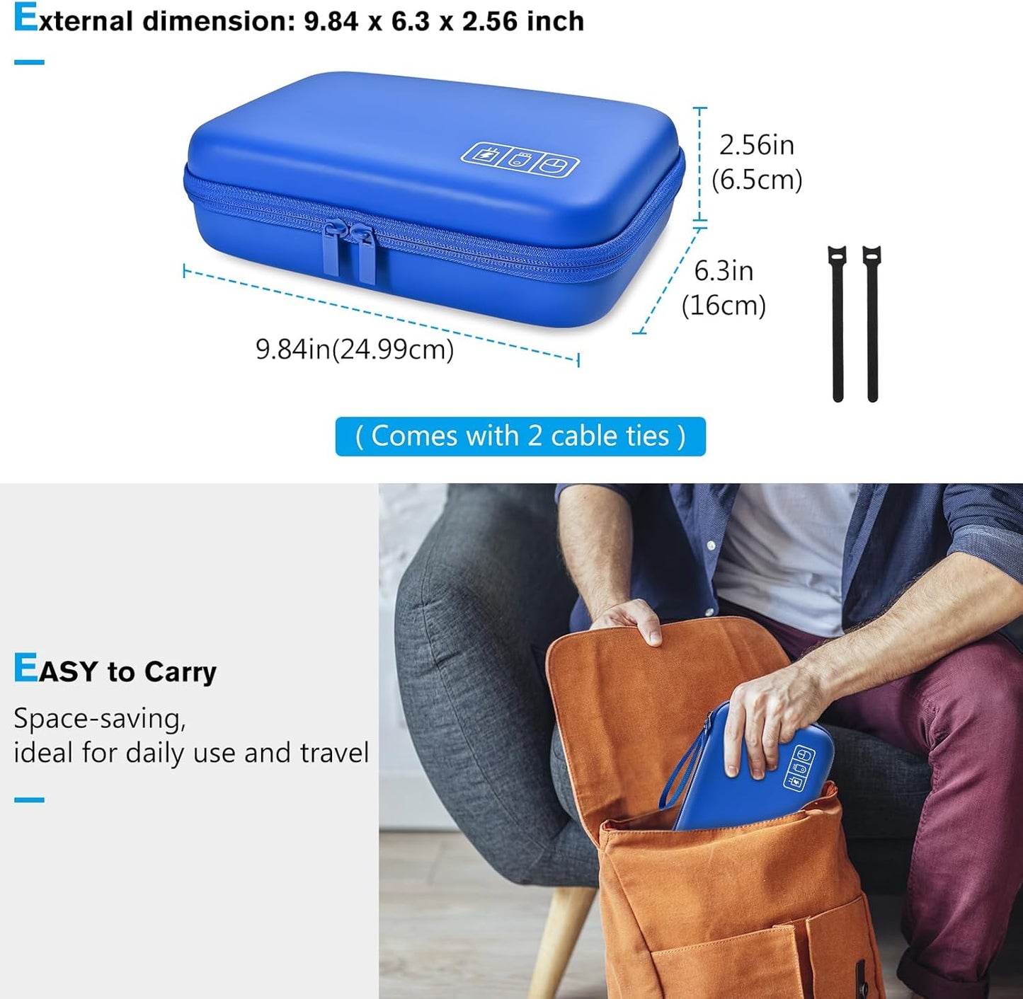 ProCase Hard Travel Electronic Organizer Case for MacBook Power Adapter Chargers Cables Power Bank Apple Magic Mouse Apple Pencil USB Flash Disk SD Card Small Portable Accessories Bag -L, Black