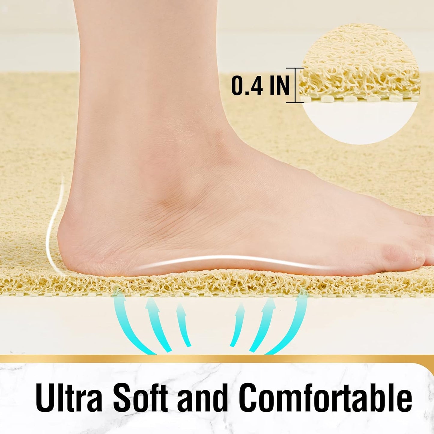 HITSLAM Shower Mat Non Slip, 24 x 16 Inch Bathtub Mat Non Slip with Drain, Soft PVC Loofah Bath Mat for Tub, Quick Drying Bathroom Shower Mat, Grey