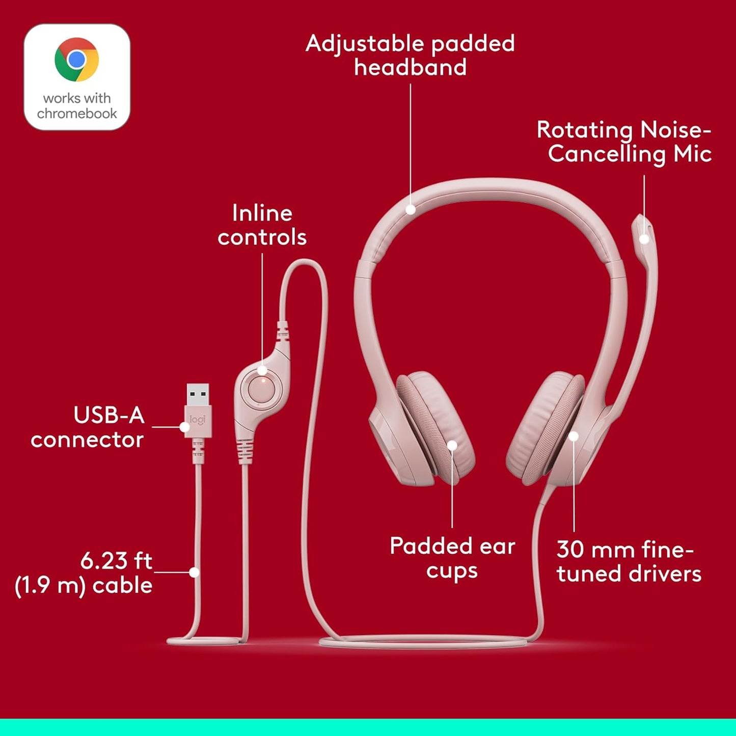 Logitech Zone 301 Wireless Bluetooth Headset with Noise-Canceling Microphone, Compatible with Windows, Mac, Chrome, Linux, iOS, iPadOS, Android – Graphite