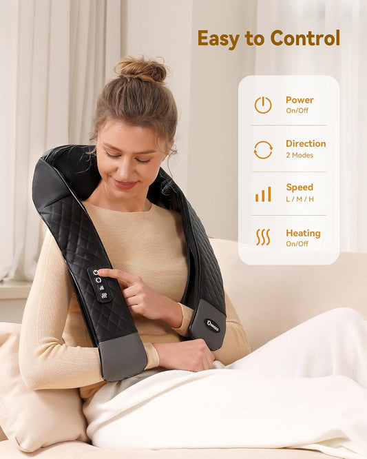 KNQZE® Shiatsu Neck and Shoulder Massager, Back Massager with Heat, 4D Deep Kneading Massager Pillow for Neck Shoulder, Leg, Body Muscle Pain Relief, Best Gifts for Dad Mom, Home Office Use(NOT Cordless) - PuriLite
